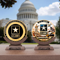 WEPBHXYS Army 250th Anniversary coin back view with emblem and anniversary markings.