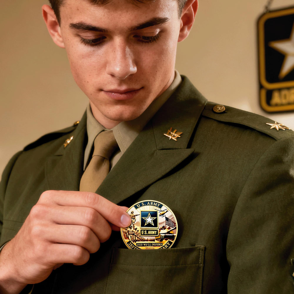 WEPBHXYS Army 250th Anniversary coin gift-ready for display or gifting.