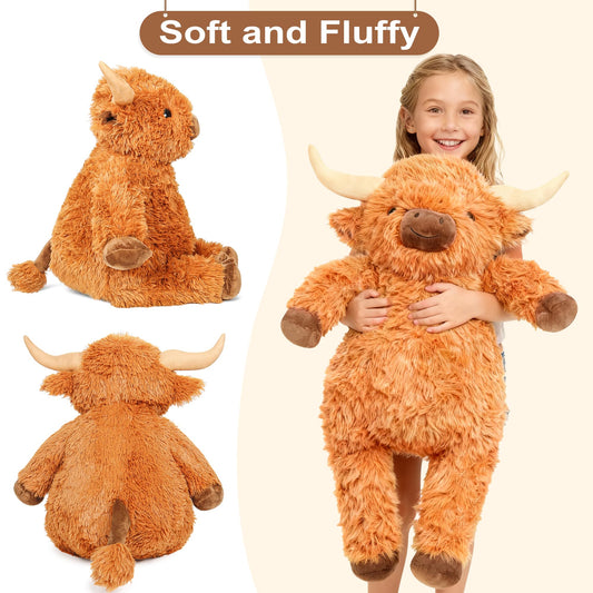 Wepop cuddly Highland Cow stuffed animal ready for bedtime snuggles
