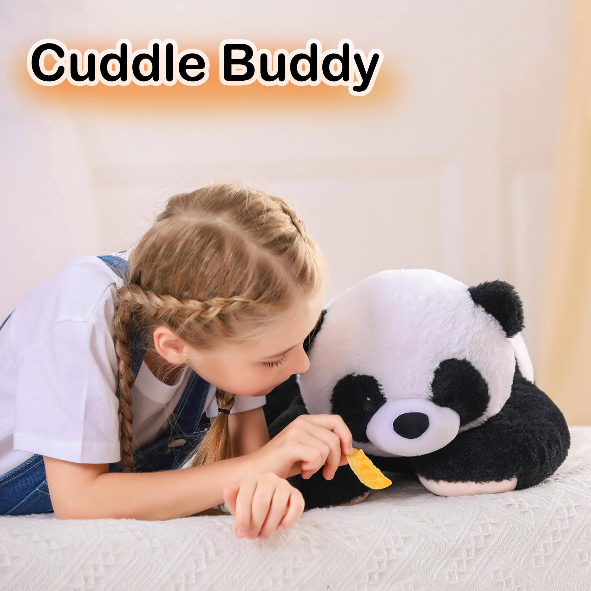 Weighted beads inside the panda plush deliver a balanced, comforting heft.