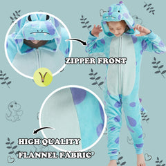  WEQJC kids flannel animal onesie blue dinosaur back view for imaginative play