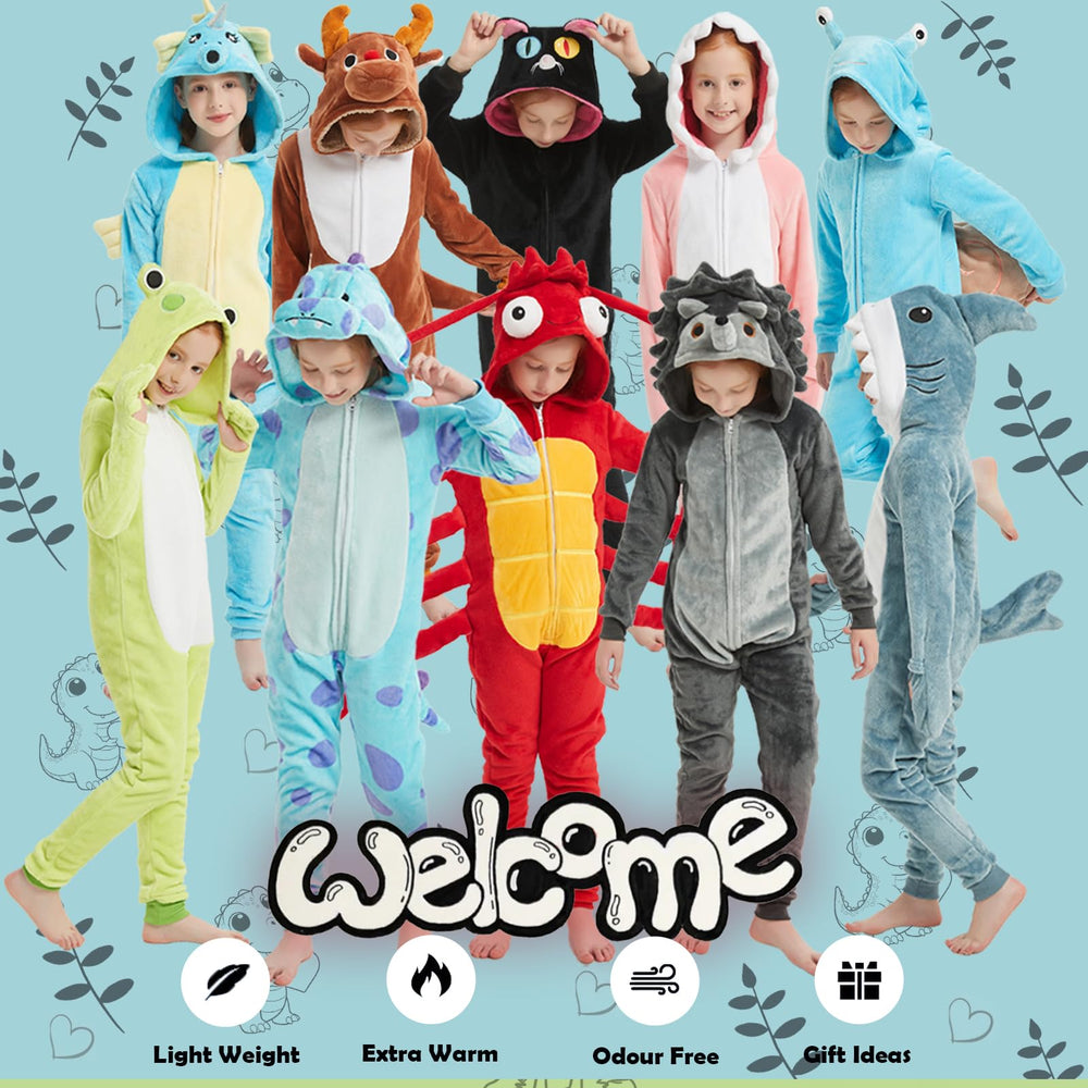  WEQJC kids flannel animal onesie blue dinosaur flat lay for storage or gift