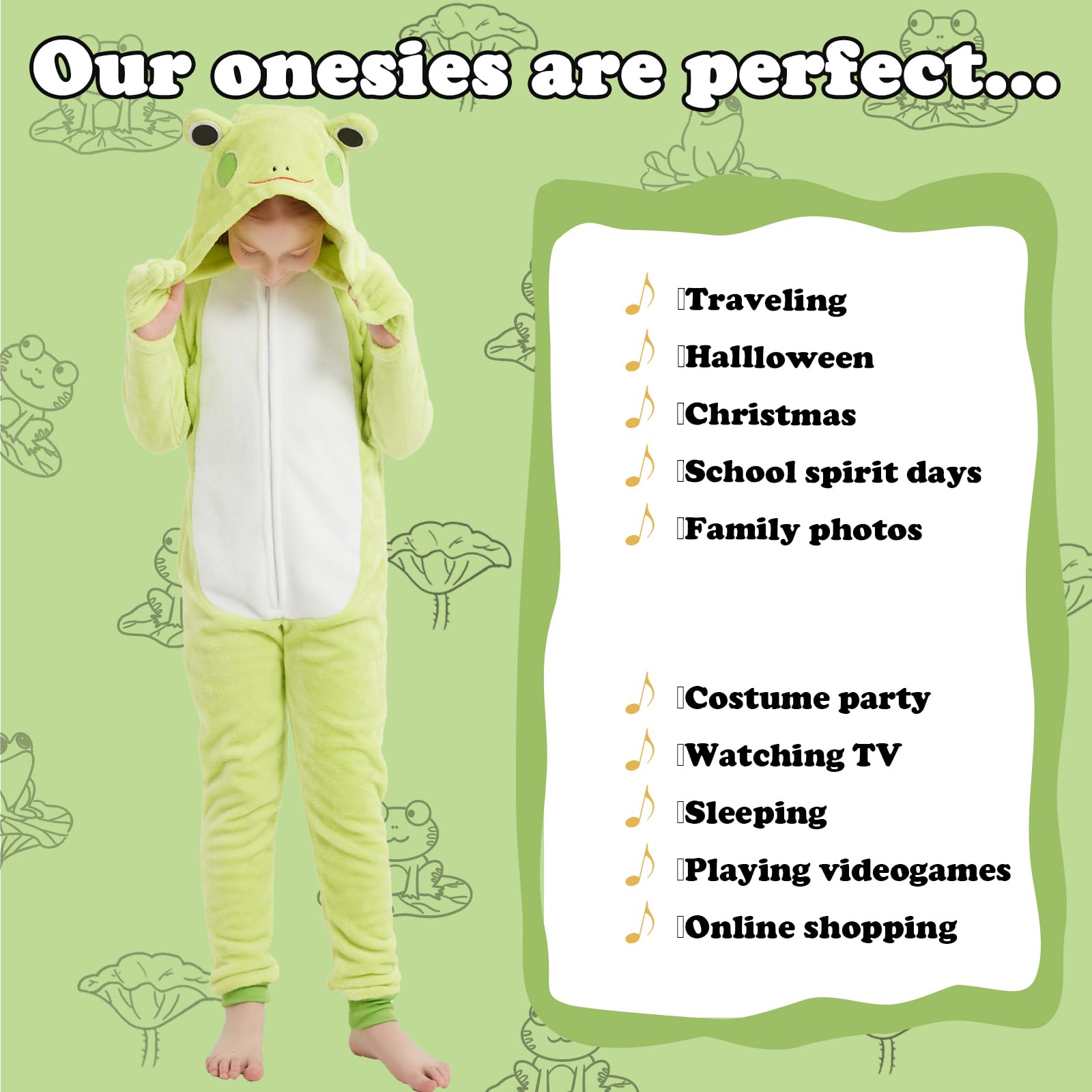 WEQJC child wearing frog onesie while trick-or-treating