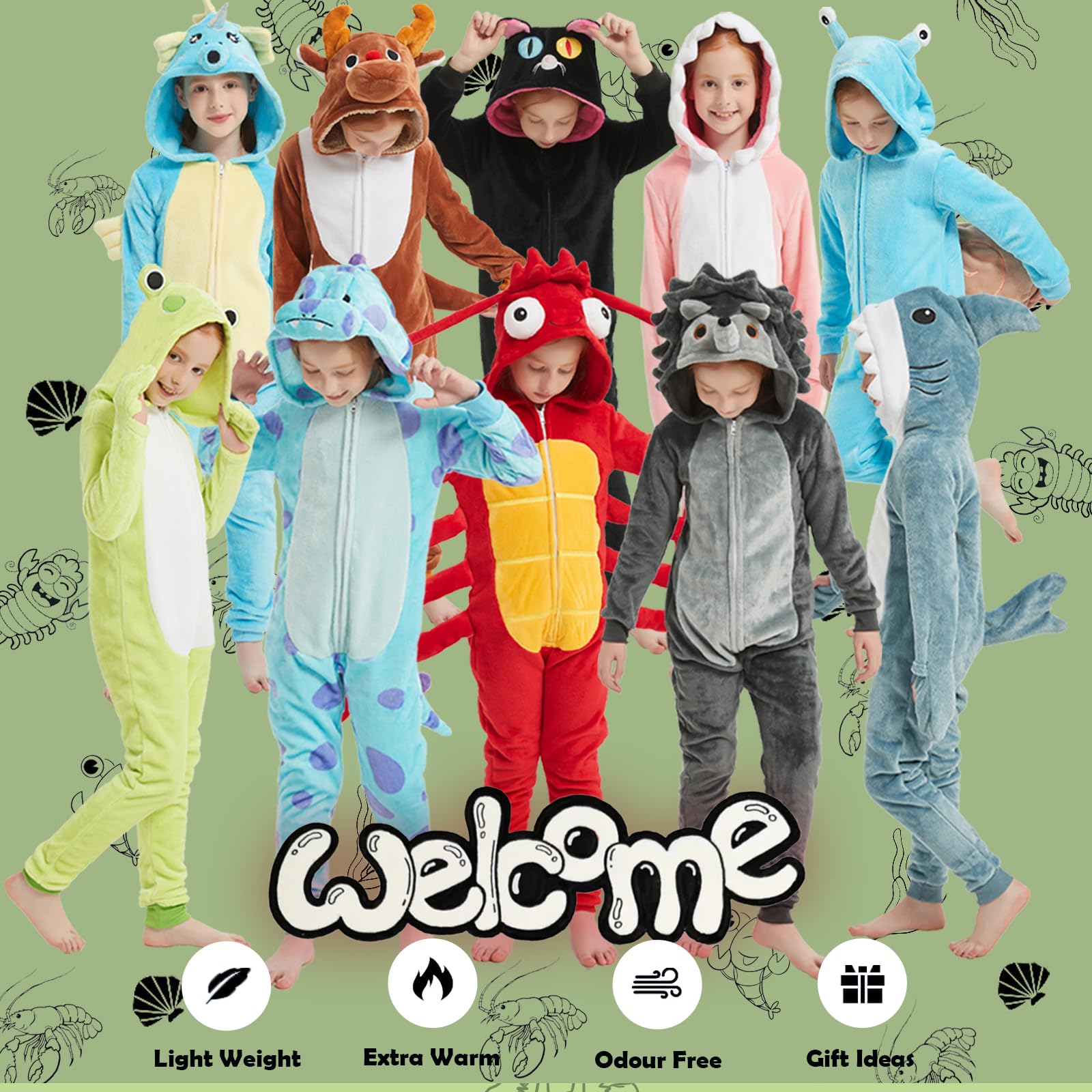 WEQJC Kids Flannel Animal Onesie Red Lobster, holiday-ready look for Halloween and Christmas events.