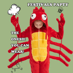 WEQJC Kids Flannel Animal Onesie Red Lobster, slip-on design, quick dressing for busy mornings.