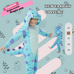 WEQJC blue dinosaur onesie hood with face, playful costume for parties.