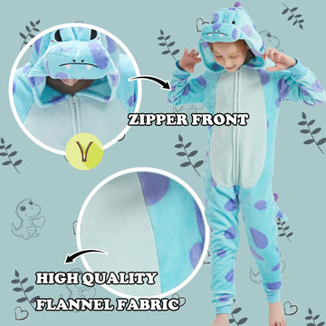 WEQJC blue dinosaur onesie sleeve detail, soft texture for comfort.