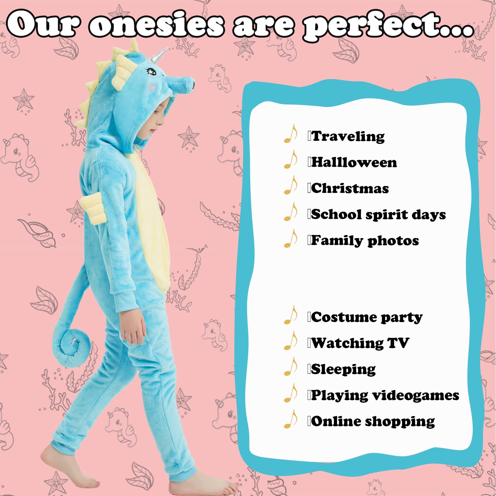 WEQJC blue seahorse flannel play-ready design for imaginative fun.