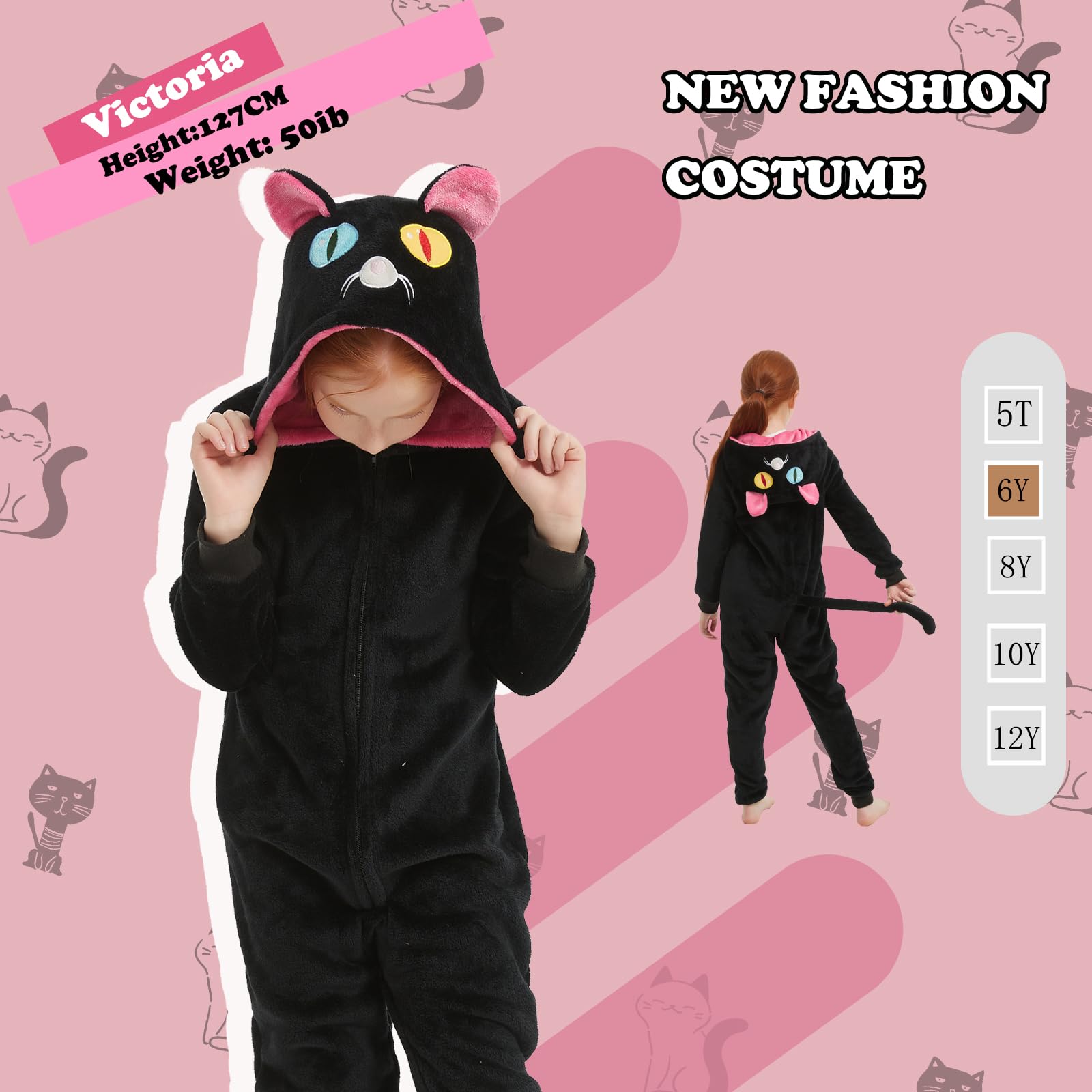 WEQJC kids flannel dress-up cat onesie worn for versatile play