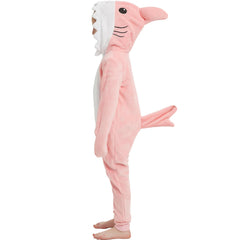WEQJC pink shark onesie front view with soft, warm flannel