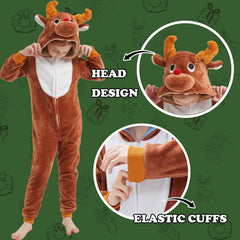 WEQJC Kids Flannel Reindeer Onesie back view showing unisex fit