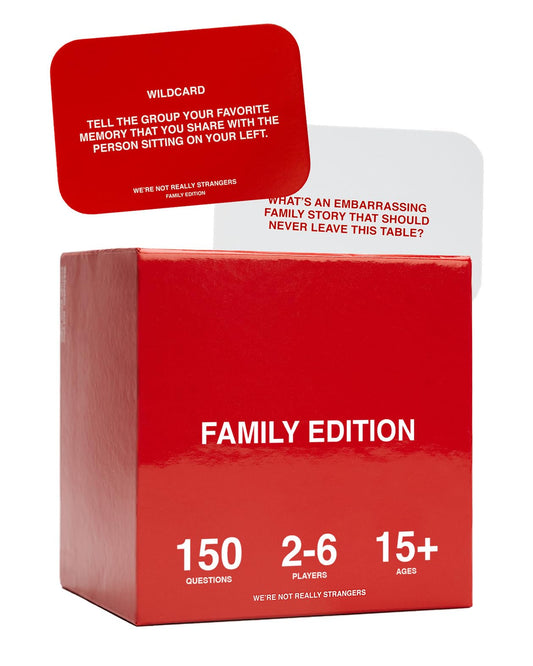 WE'RE NOT REALLY STRANGERS Family Edition cards spread for engaging family conversation during game night.