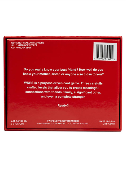 WE'RE NOT REALLY STRANGERS 150 conversation cards shown for engaging talks.
