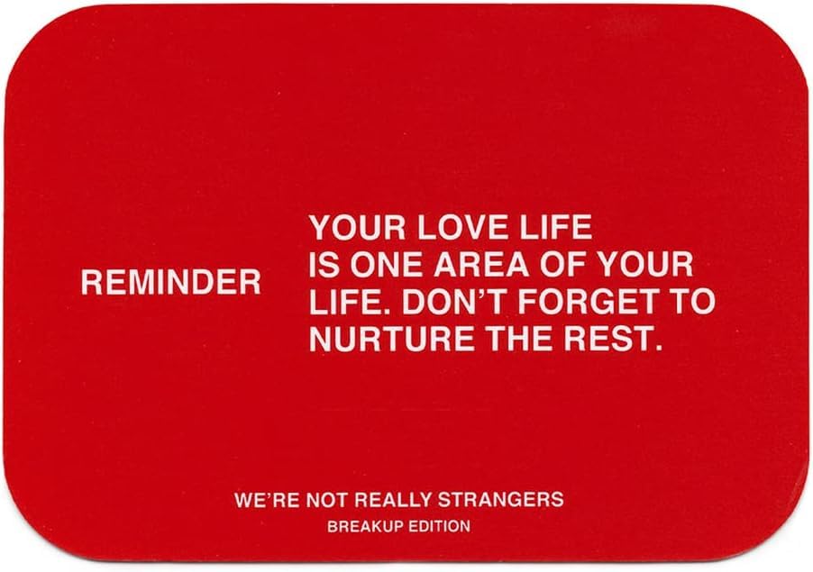 WE'RE NOT REALLY STRANGERS Breakup Expansion game-night setup for 1-2 players.