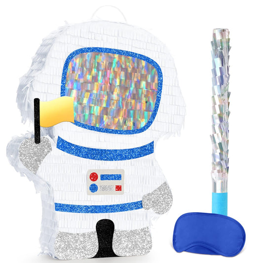 WERNNSAI Astronaut Pinata cover with sparkling silver cardstock for a standout space party centerpiece.
