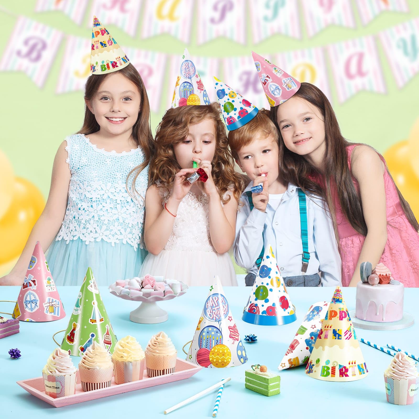 WERNNSAI birthday hats elastic band ensures comfortable, secure wear.