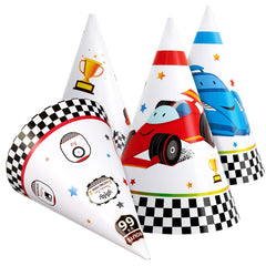 WERNNSAI birthday hats with race car patterns for festive party decor.
