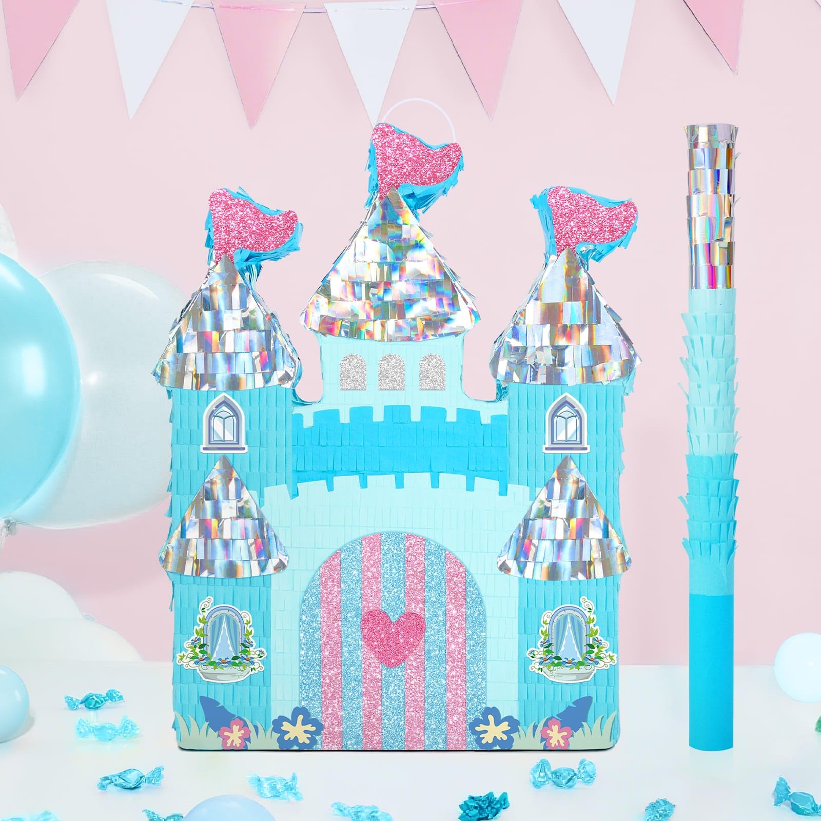 WERNNSAI blue pinata with diamond windows, ideal for Frozen-themed celebrations.