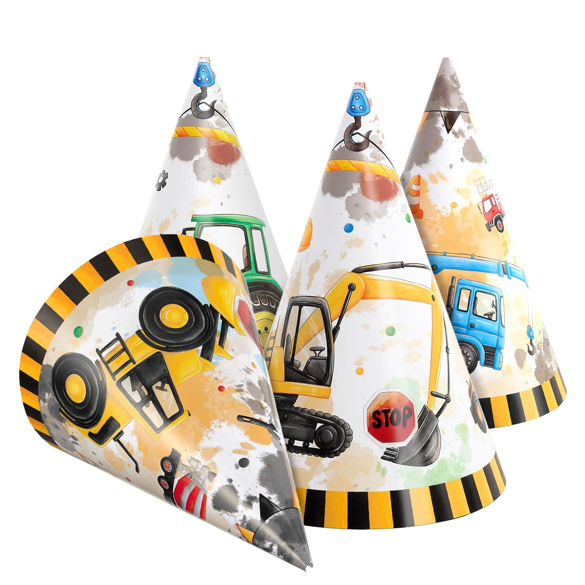 WERNNSAI construction hats with four truck designs for kids parties