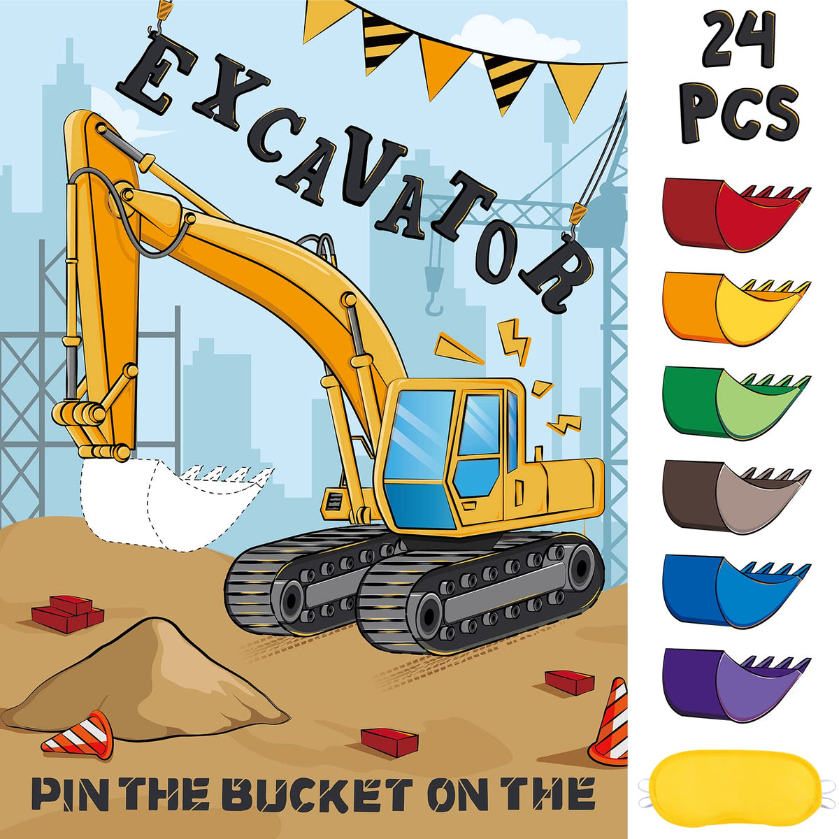 WERNNSAI Pin The Bucket Excavator poster for interactive party fun