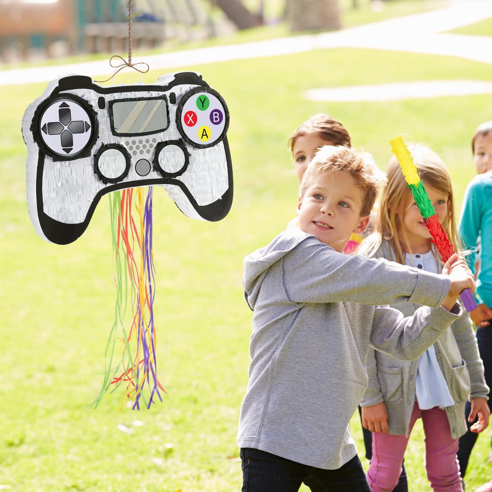 WERNNSAI pinata includes eye mask and knocking stick for interactive play.