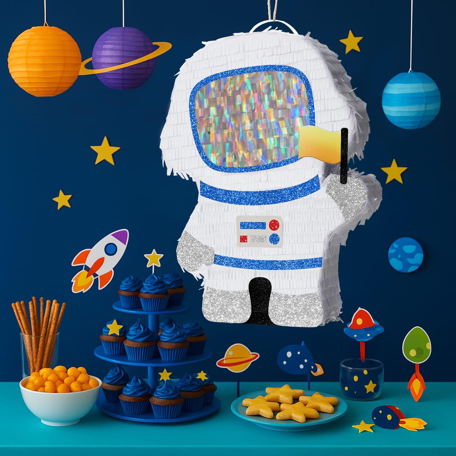 WERNNSAI Pinata hanging loop holds securely for quick setup during kids' space-themed celebrations.