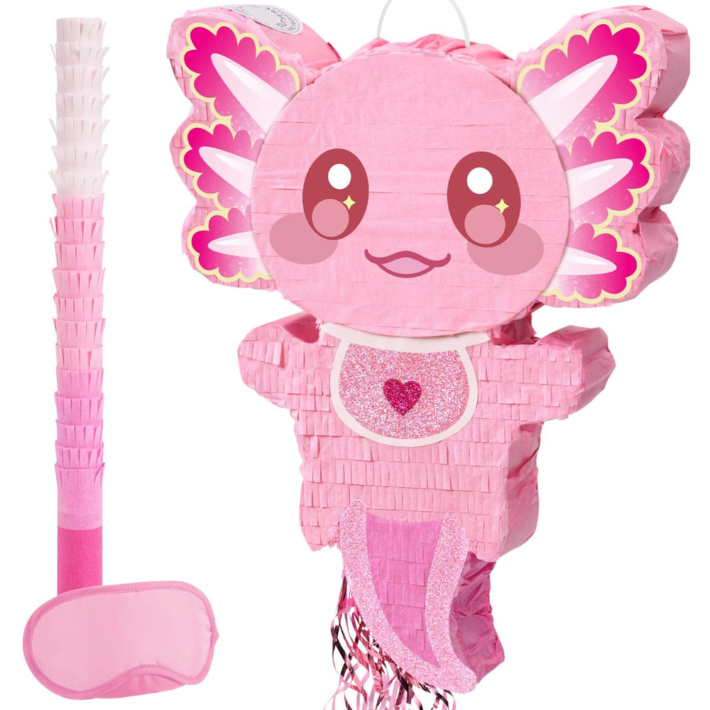 WERNNSAI pink axolotl pinata front view for playful party vibes.