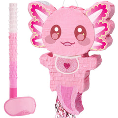 WERNNSAI pink axolotl pinata front view for playful party vibes.