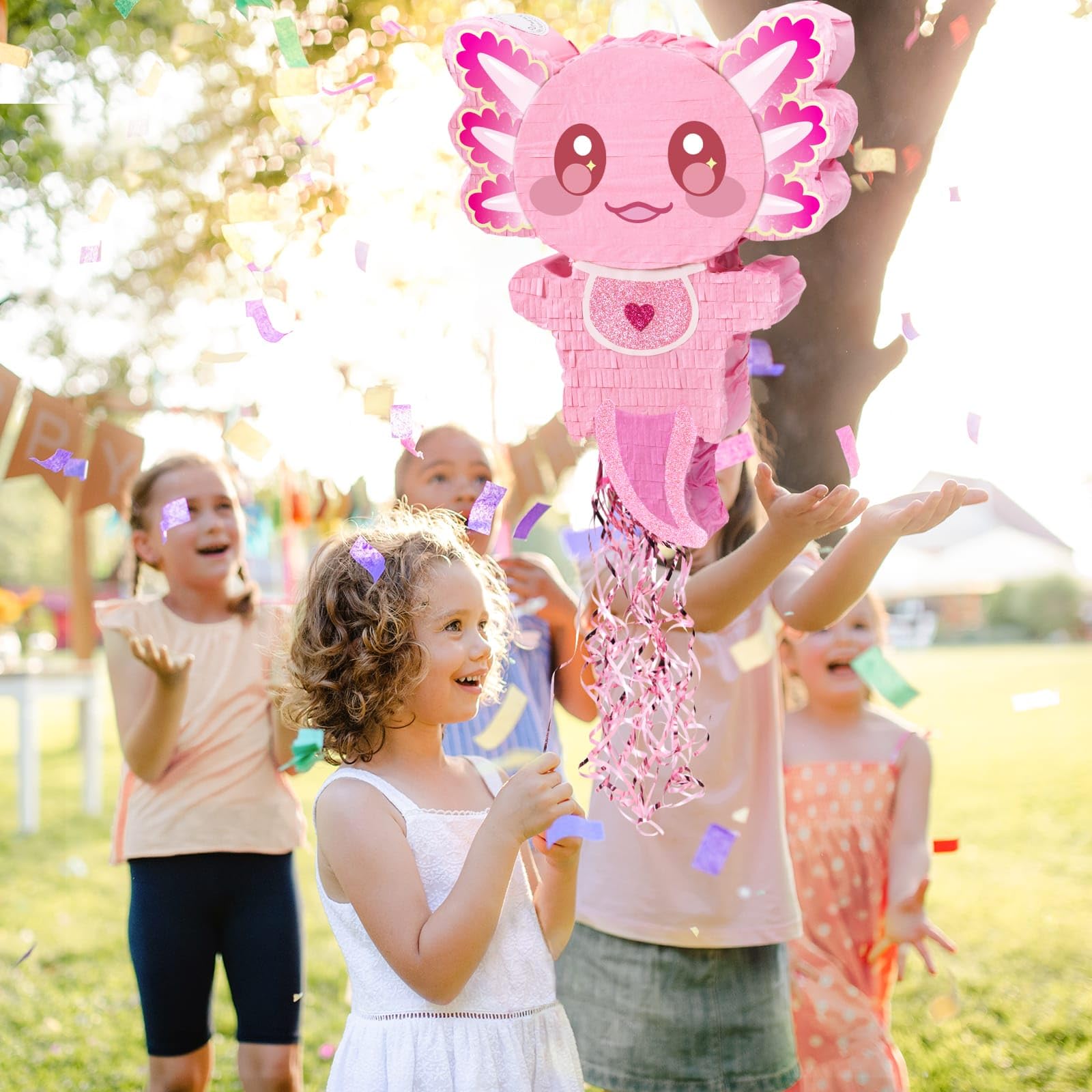 WERNNSAI pink axolotl pinata party game for kids and fans.