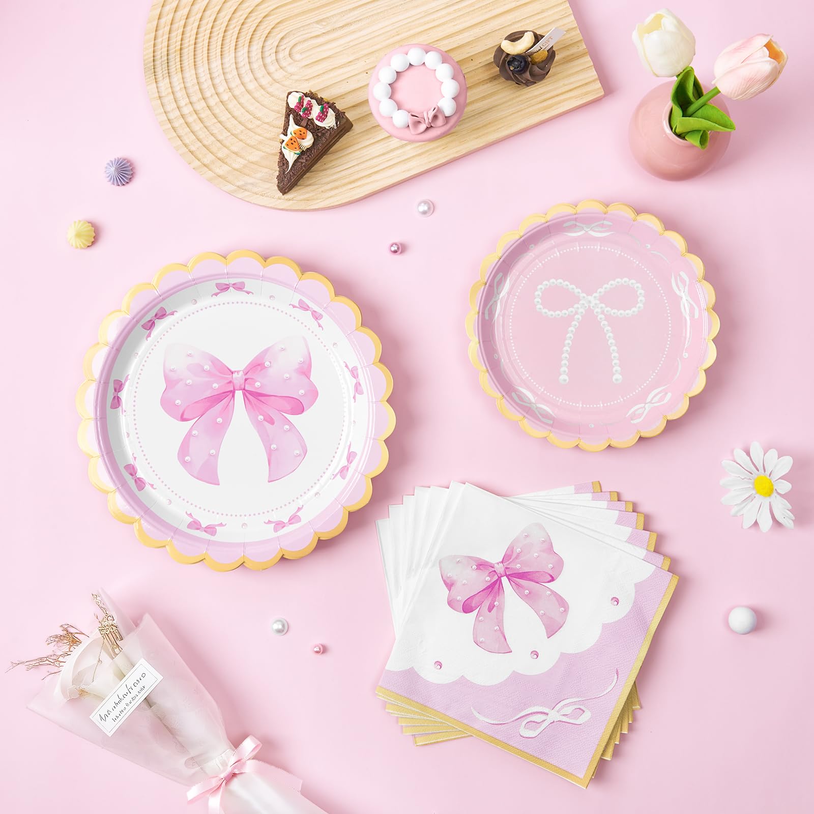 WERNNSAI pink bow 9-inch plates elevate main courses for celebrations.