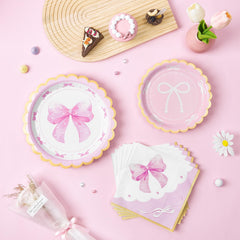 WERNNSAI pink bow 9-inch plates elevate main courses for celebrations.