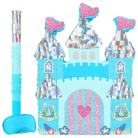 WERNNSAI Princess Castle Pinata in icy blue, a dazzling winter centerpiece.