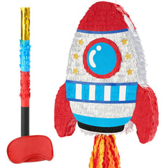 WERNNSAI Rocket Pinata room display offers bold color for space-themed celebrations.