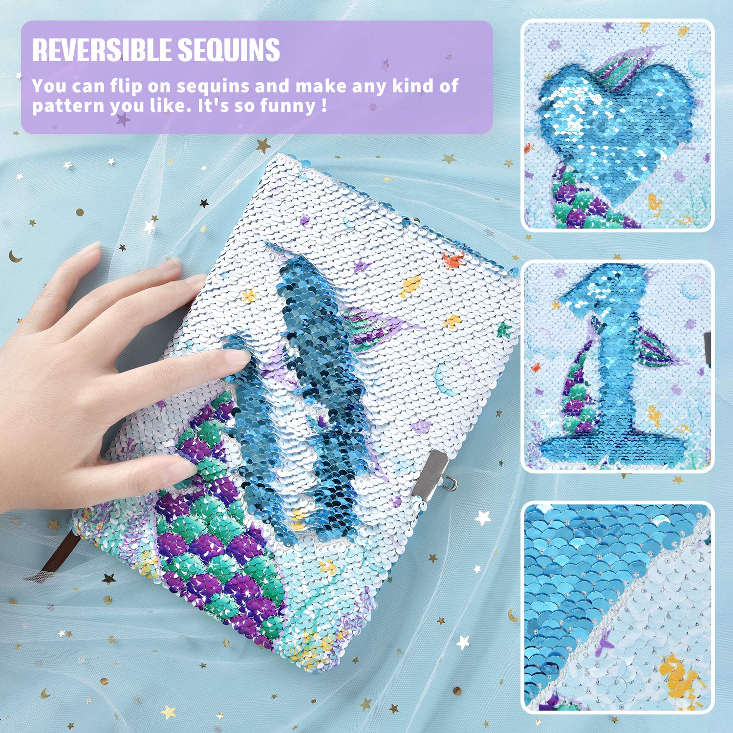 WERNNSAI diary back cover shimmer and sparkle for kids' secrets.