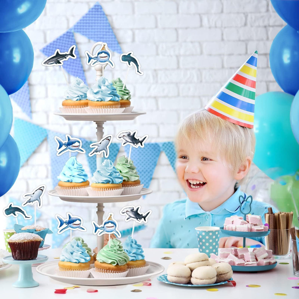 WERNNSAI shark cake toppers shape 6 sturdy and safe for kids' treats