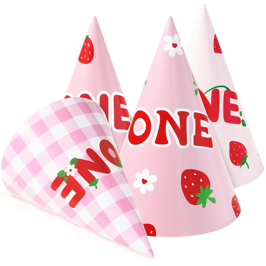 WERNNSAI Strawberry Party Hats 12-pack, ideal for first birthday memories