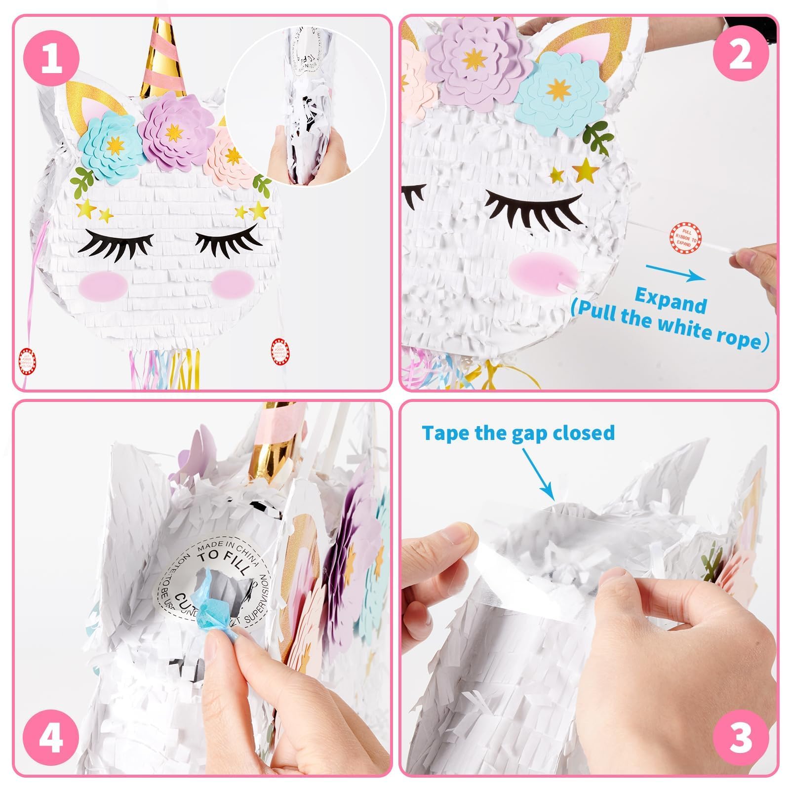 WERNNSAI unicorn pinata fill-hole ready for candies and small toys.