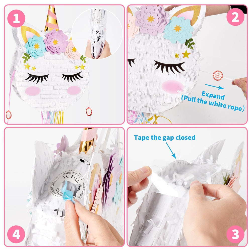 WERNNSAI unicorn pinata fill-hole ready for candies and small toys.