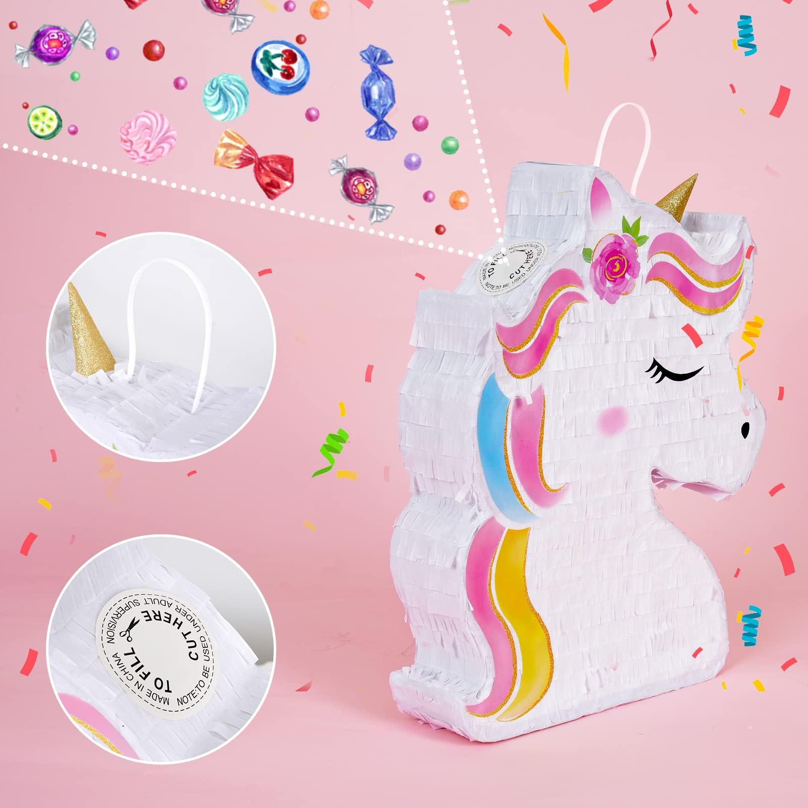 WERNNSAI Unicorn Piñata hanging loop for quick party setup and display