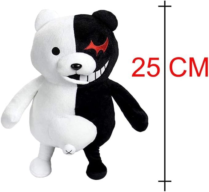 Werycos black and white bear plush, side view, plush texture visible.
