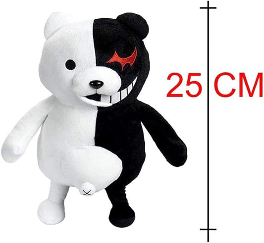 Werycos black and white bear plush, side view, plush texture visible.