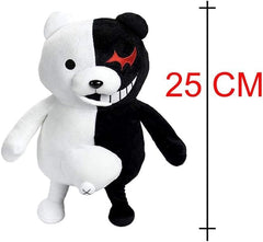 Werycos black and white bear plush, side view, plush texture visible.