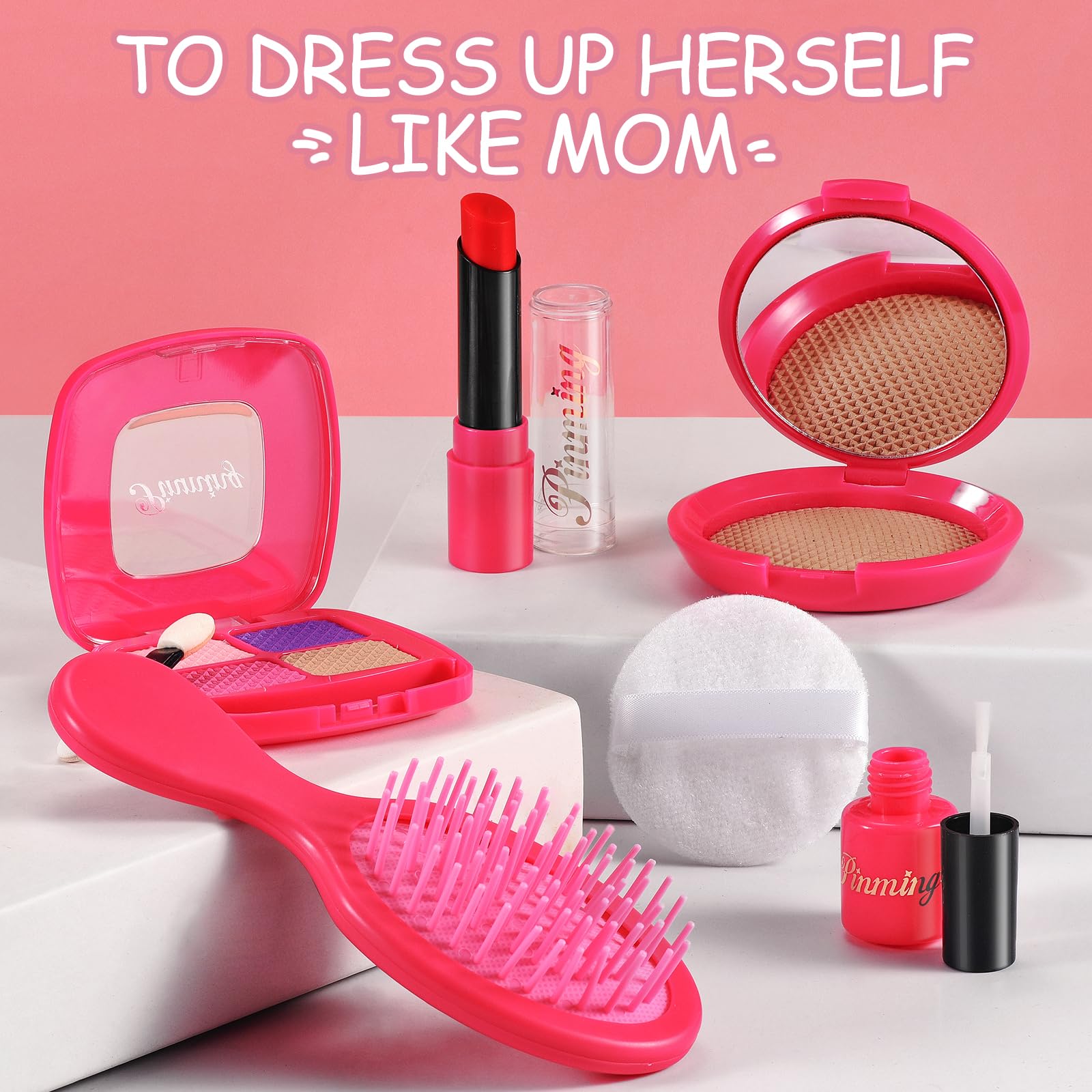 Wesayee pretend makeup kit inside a colorful toy purse for kids