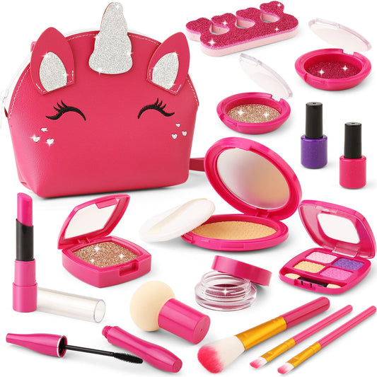 WESAYEE toddler makeup kit with unicorn purse for imaginative pretend play and organizing toys