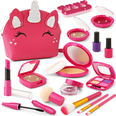 WESAYEE toddler makeup kit with unicorn purse for imaginative pretend play and organizing toys