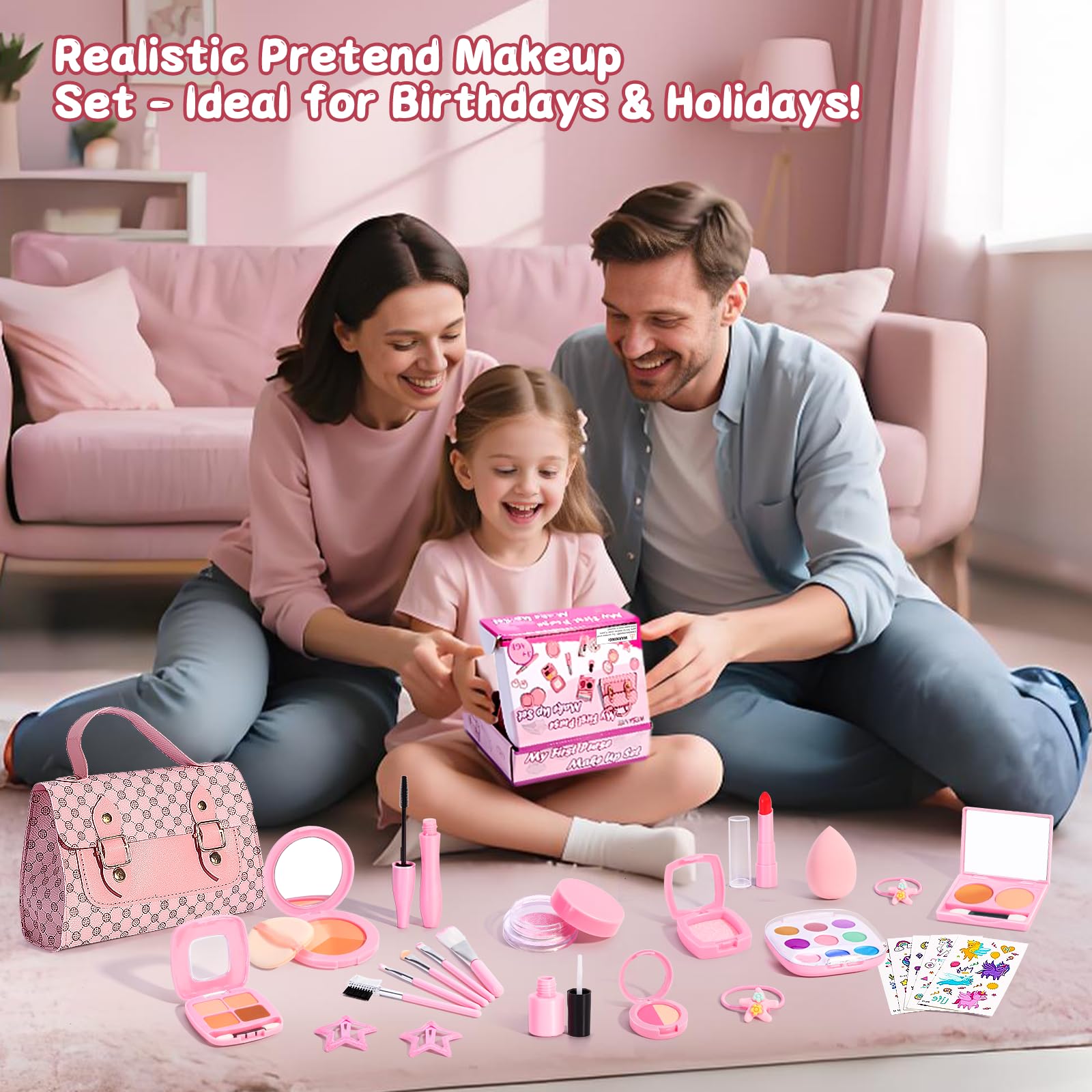 WESAYEE pretend makeup kit box stores everything for travel.