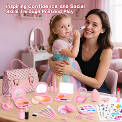 WESAYEE pink-patterned purse keeps pieces organized and portable.