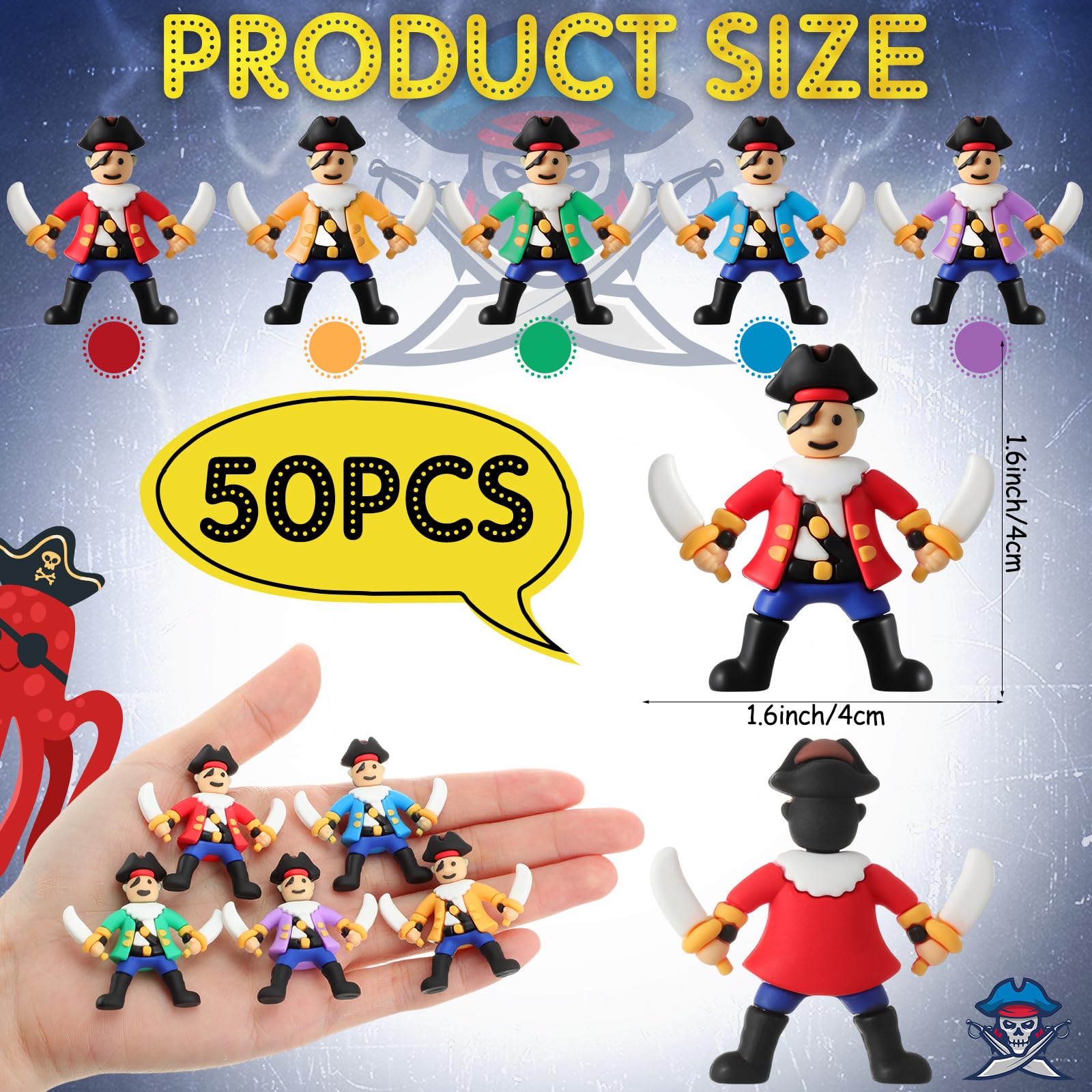 Wesiti pirate figure with detailed tricorn hat and eye patch for collectibles
