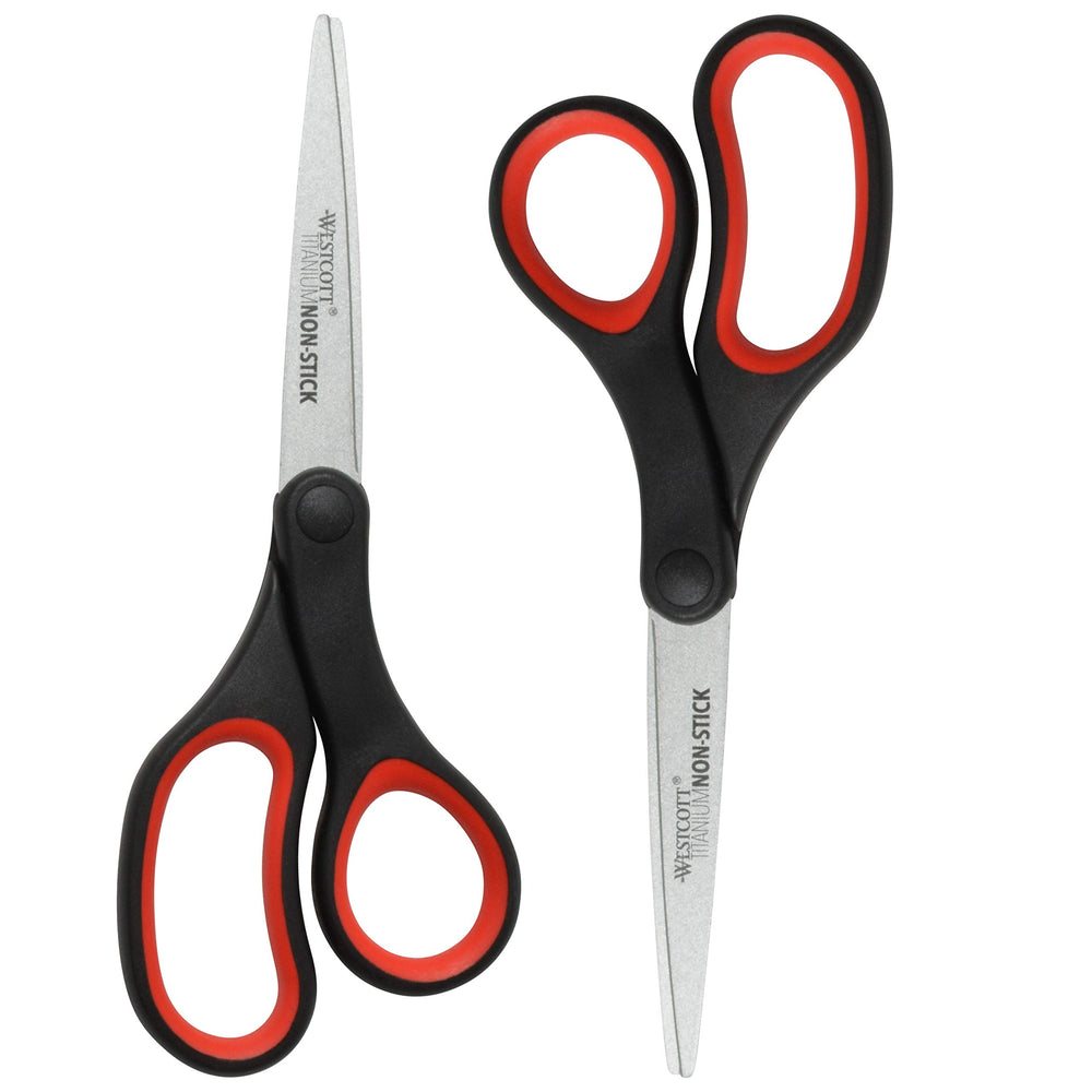 Westcott 8-Inch titanium-bonded non-stick scissors blades close-up showing durable non-stick coating