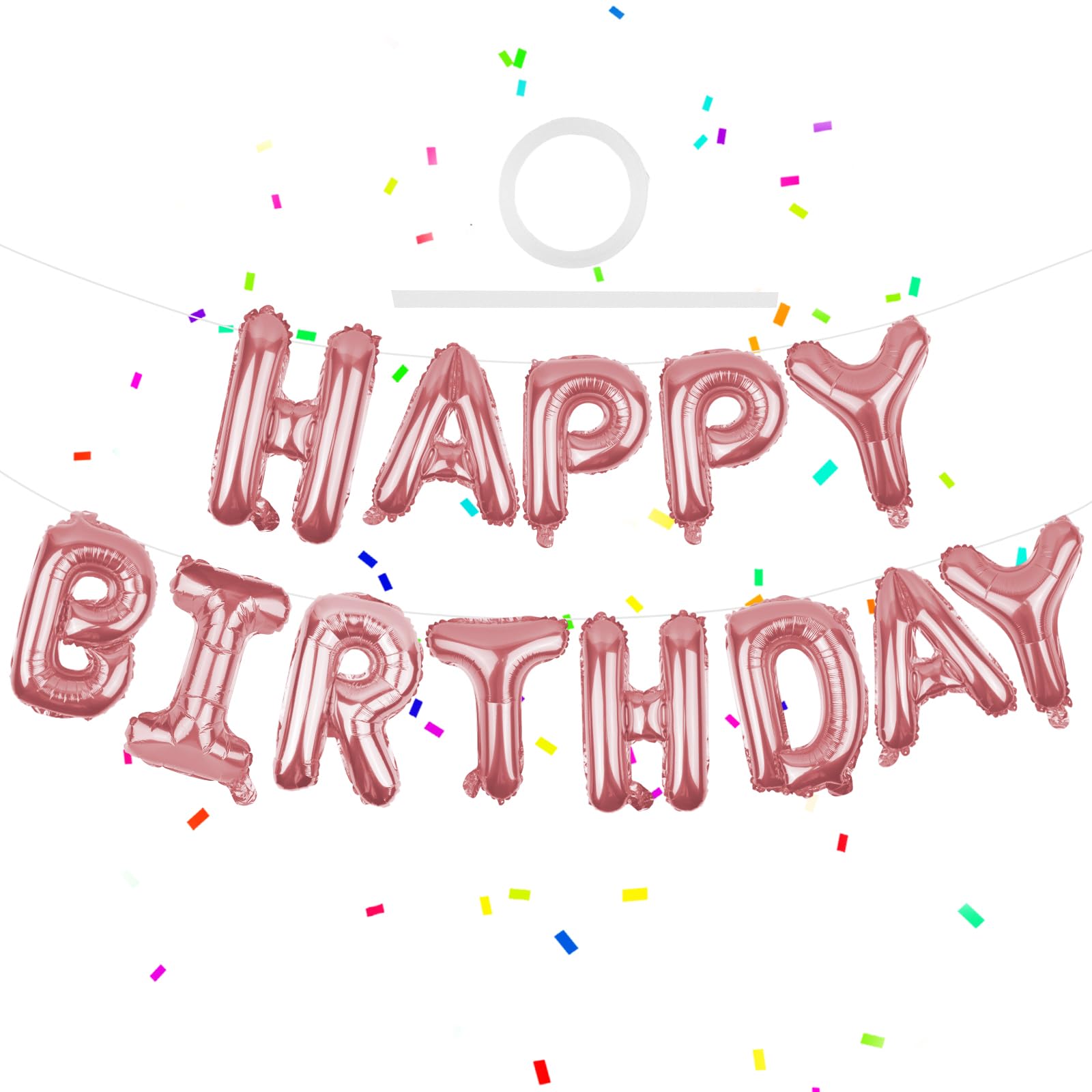 WESTGO Happy Birthday banner rose gold 16-inch letters on display for a festive party